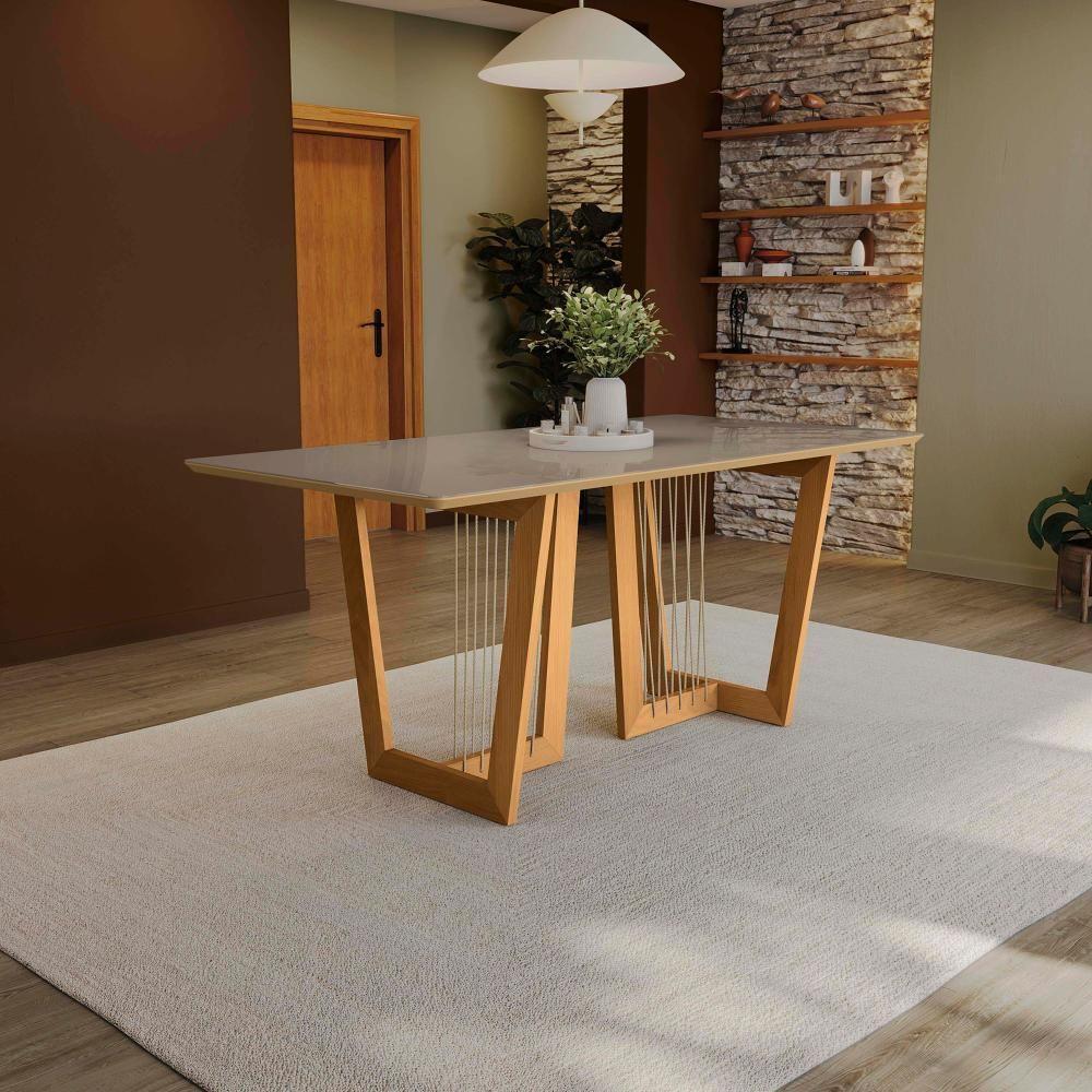 Conjunto Sala De Jantar Dora Em Madeira Maciça 6 Cadeiras Linho Fendi - 9