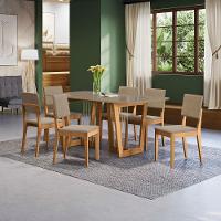 Conjunto Sala De Jantar Dora Em Madeira Maciça 6 Cadeiras Linho Fendi - 1