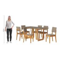 Conjunto Sala De Jantar Dora Em Madeira Maciça 6 Cadeiras Linho Fendi