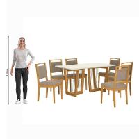 Conjunto Sala De Jantar Lina Em Madeira Maciça 6 Cadeiras Linho Fendi