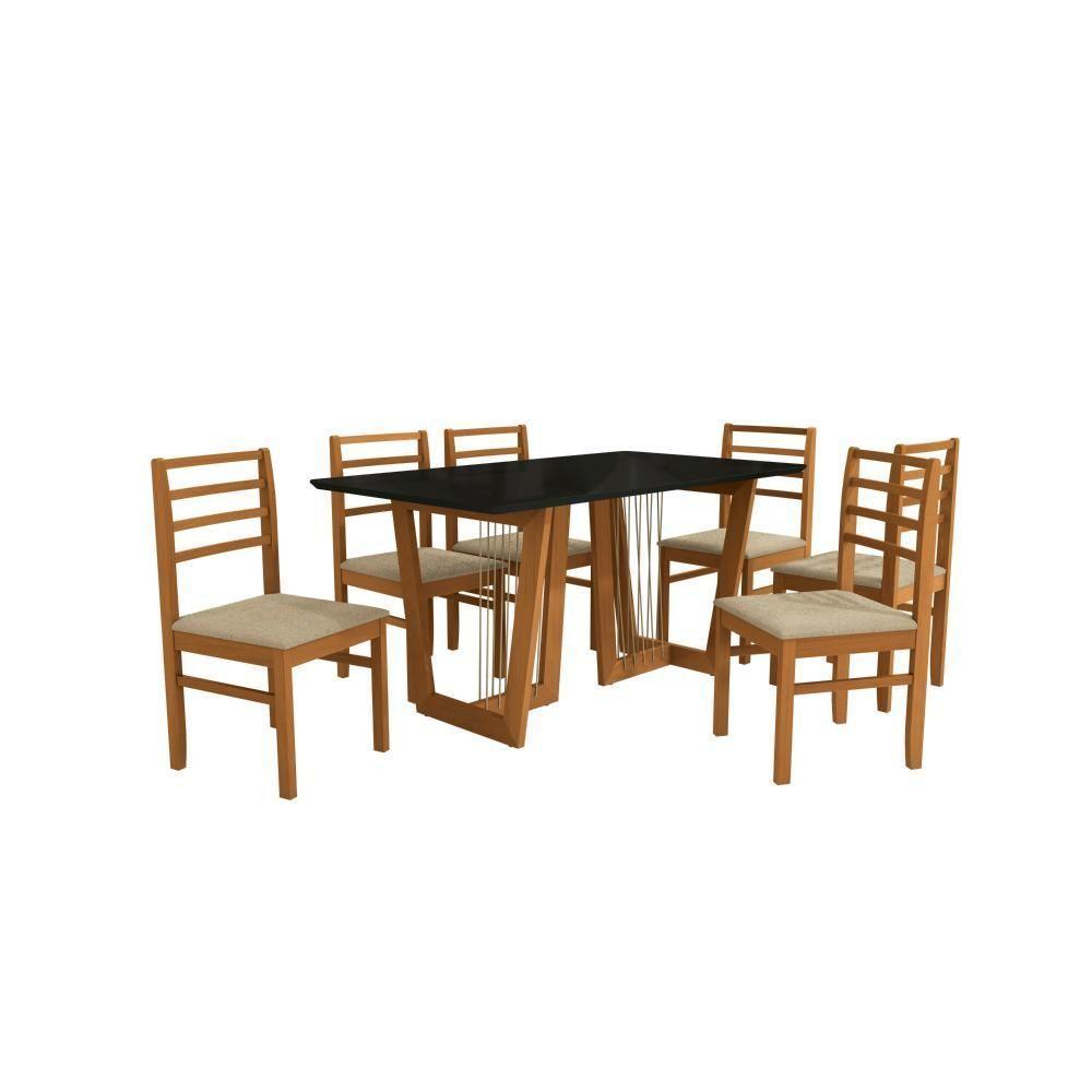 Conjunto Sala De Jantar Elisa Em Madeira Maciça 6 Cadeiras Boucle Bege - 8