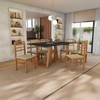 Conjunto Sala De Jantar Elisa Em Madeira Maciça 6 Cadeiras Boucle Bege - 1