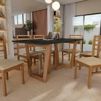 Conjunto Sala De Jantar Elisa Em Madeira Maciça 6 Cadeiras Boucle Bege - 6