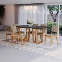 Conjunto Sala De Jantar Dora Em Madeira Maciça 6 Cadeiras Linho Fendi - 1