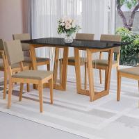 Conjunto Sala De Jantar Dora Em Madeira Maciça 6 Cadeiras Linho Fendi - 6