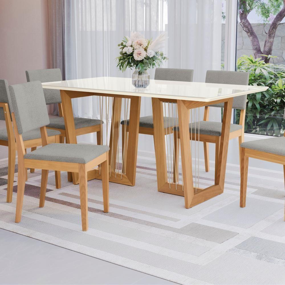 Conjunto Sala De Jantar Dora Em Madeira Maciça 6 Cadeiras Boucle Cinza - 10
