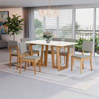 Conjunto Sala De Jantar Dora Em Madeira Maciça 6 Cadeiras Boucle Cinza - 1