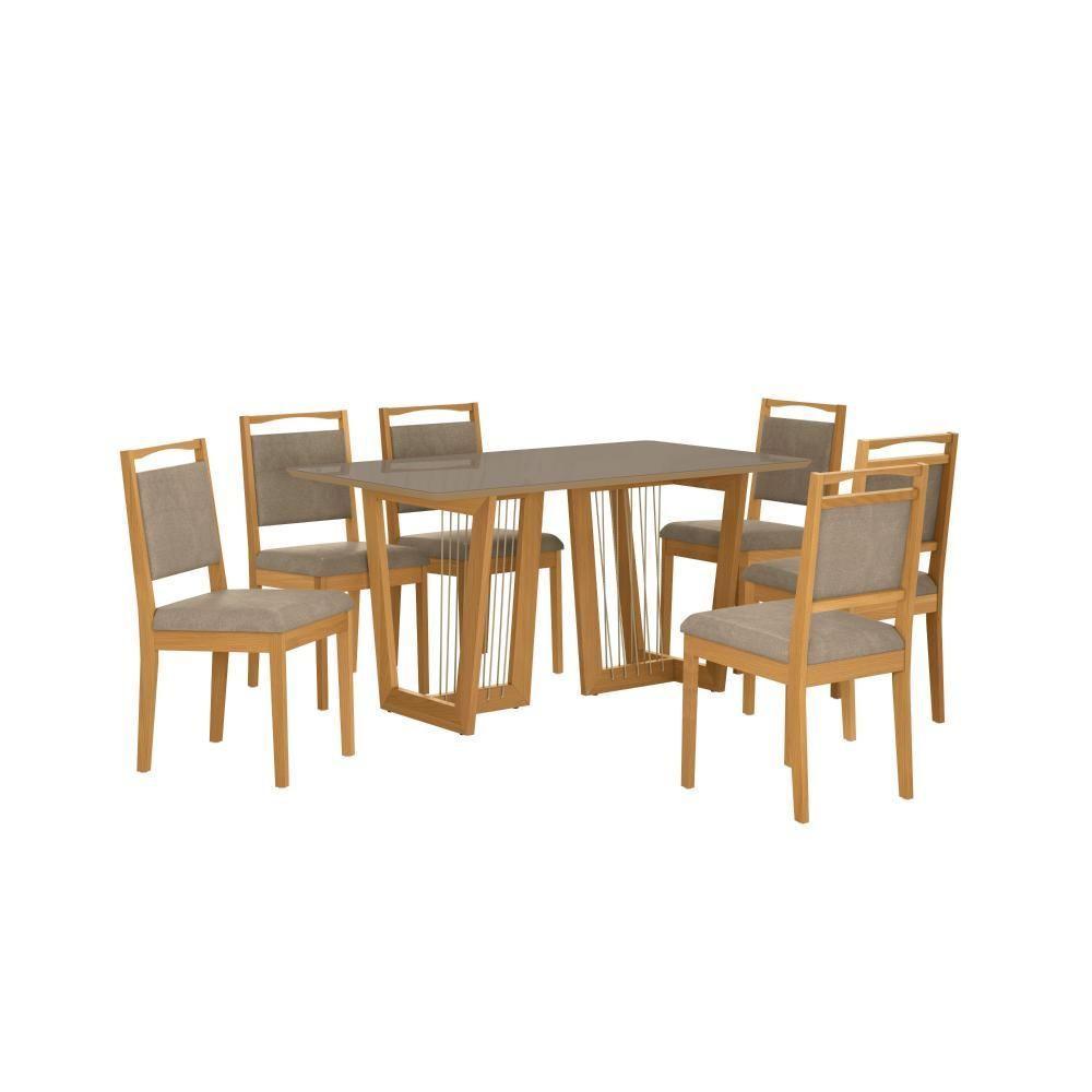 Conjunto Sala De Jantar Lina Em Madeira Maciça 6 Cadeiras Linho Fendi - 2