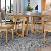 Conjunto Sala De Jantar Lina Em Madeira Maciça 6 Cadeiras Linho Fendi - 6