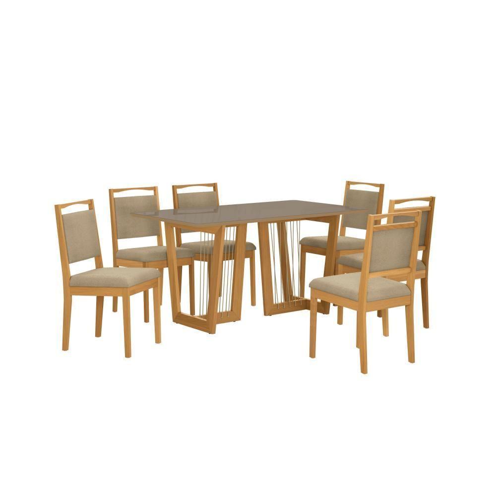 Conjunto Sala De Jantar Lina Em Madeira Maciça 6 Cadeiras Boucle Bege - 2