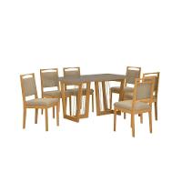 Conjunto Sala De Jantar Lina Em Madeira Maciça 6 Cadeiras Boucle Bege - 2