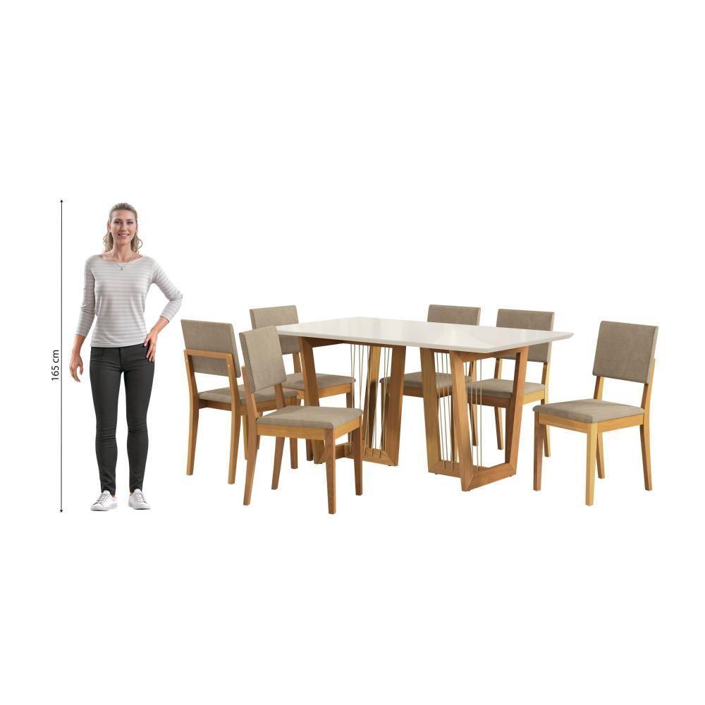Conjunto Sala De Jantar Dora Em Madeira Maciça 6 Cadeiras Linho Fendi - 4