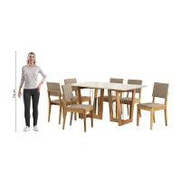 Conjunto Sala De Jantar Dora Em Madeira Maciça 6 Cadeiras Linho Fendi