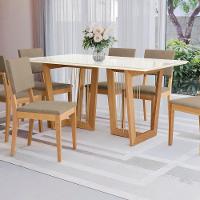 Conjunto Sala De Jantar Dora Em Madeira Maciça 6 Cadeiras Linho Fendi - 6