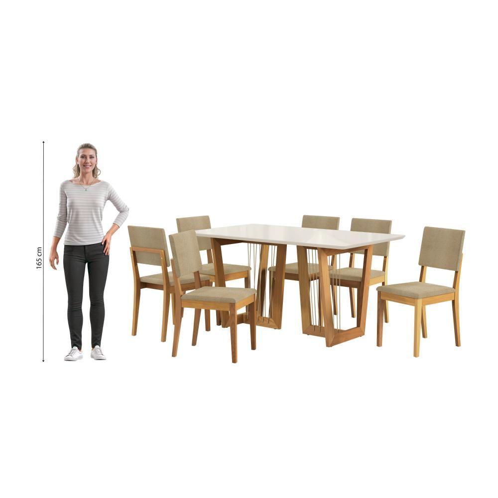 Conjunto Sala De Jantar Dora Em Madeira Maciça 6 Cadeiras Boucle Bege - 8