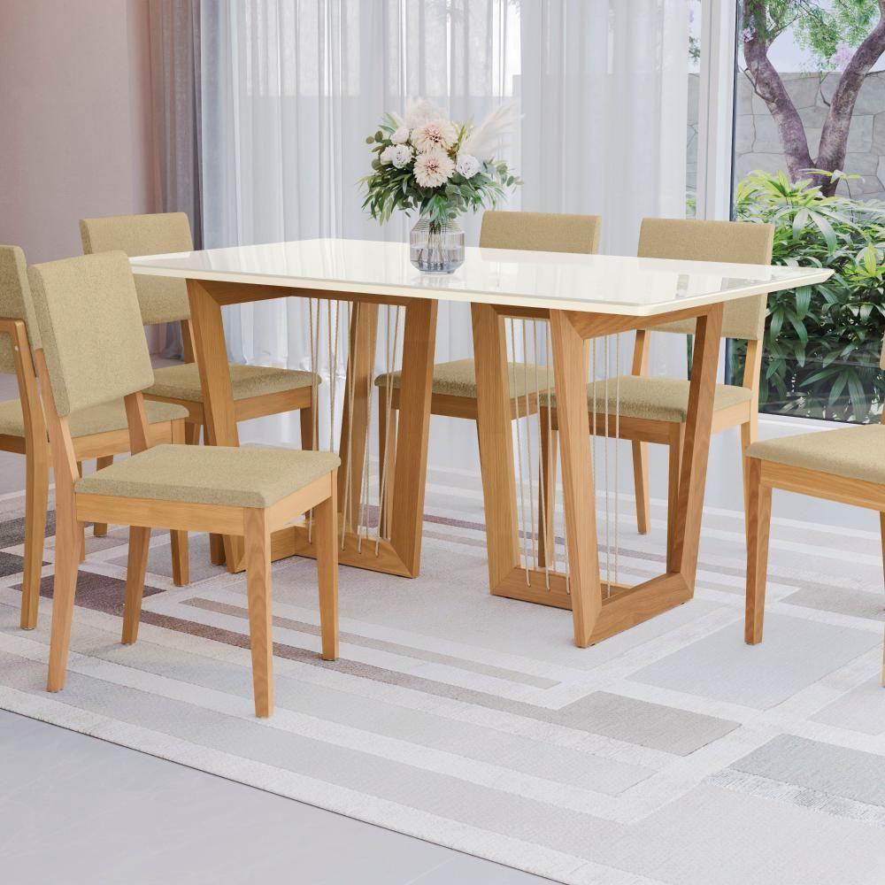 Conjunto Sala De Jantar Dora Em Madeira Maciça 6 Cadeiras Boucle Bege - 9