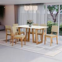 Conjunto Sala De Jantar Dora Em Madeira Maciça 6 Cadeiras Boucle Bege - 1