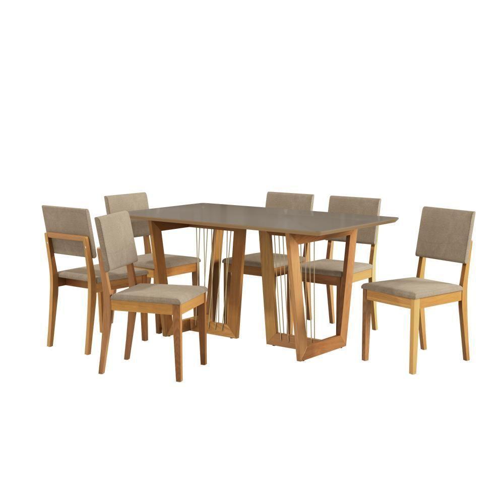 Conjunto Sala De Jantar Dora Em Madeira Maciça 6 Cadeiras Linho Fendi - 2