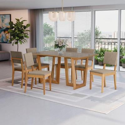 Conjunto Sala De Jantar Dora Em Madeira Maciça 6 Cadeiras Linho Fendi