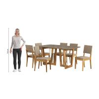 Conjunto Sala De Jantar Dora Em Madeira Maciça 6 Cadeiras Linho Fendi