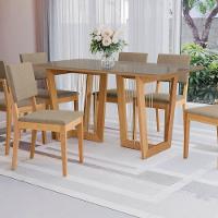Conjunto Sala De Jantar Dora Em Madeira Maciça 6 Cadeiras Linho Fendi - 6
