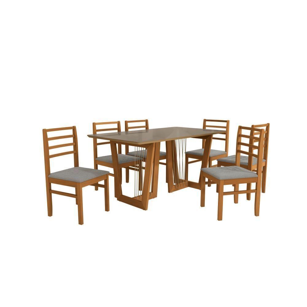 Conjunto Sala De Jantar Elisa Em Madeira Maciça 6 Cadeiras Boucle Cinza - 2