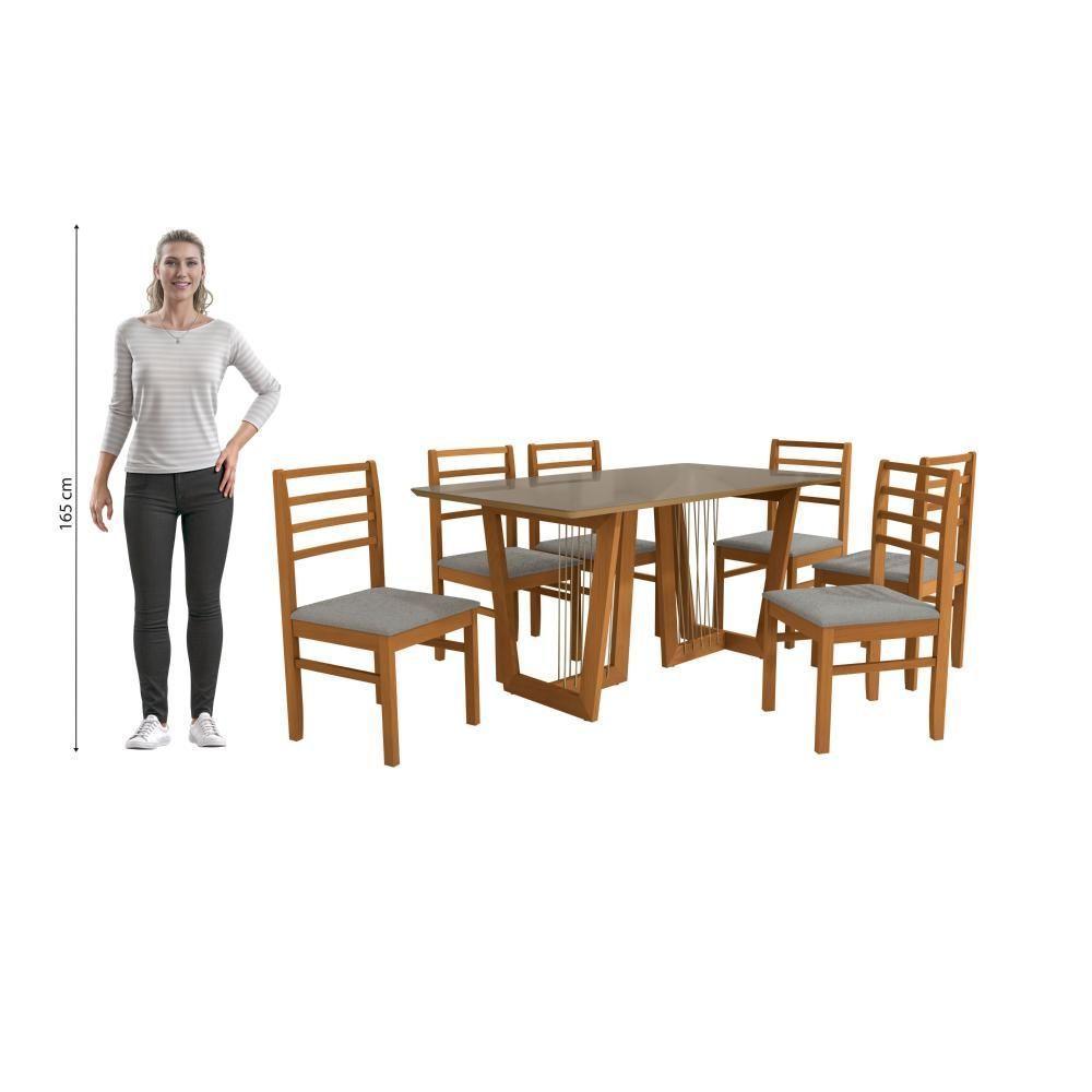 Conjunto Sala De Jantar Elisa Em Madeira Maciça 6 Cadeiras Boucle Cinza - 4