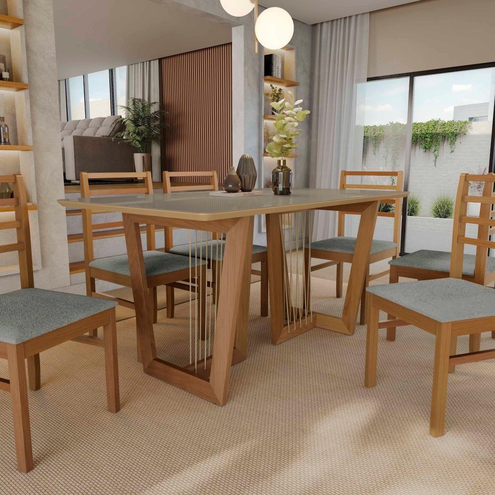 Conjunto Sala De Jantar Elisa Em Madeira Maciça 6 Cadeiras Boucle Cinza - 6