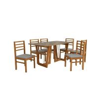 Conjunto Sala De Jantar Elisa Em Madeira Maciça 6 Cadeiras Boucle Cinza - 2