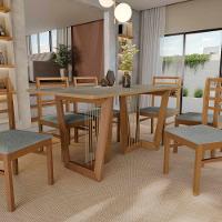 Conjunto Sala De Jantar Elisa Em Madeira Maciça 6 Cadeiras Boucle Cinza - 6