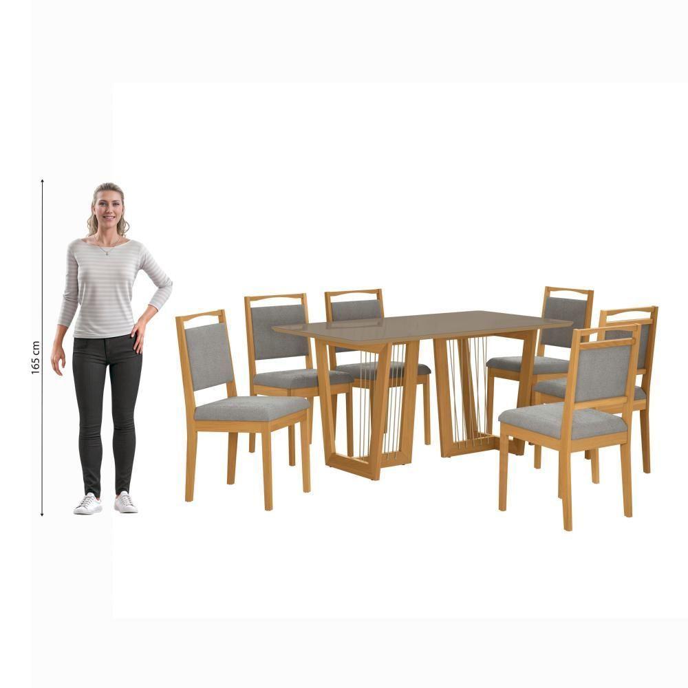Conjunto Sala De Jantar Lina Em Madeira Maciça 6 Cadeiras Boucle Cinza - 4