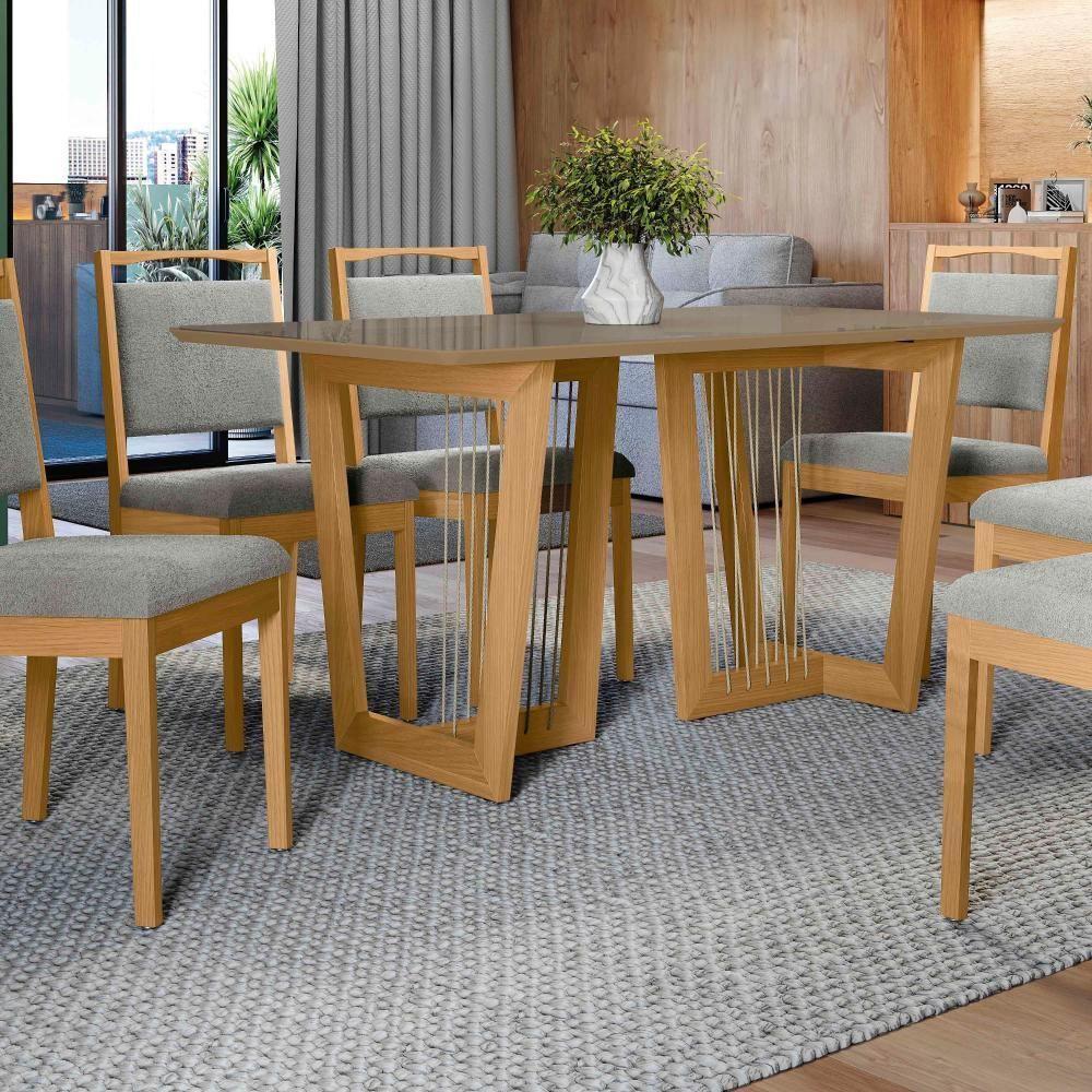 Conjunto Sala De Jantar Lina Em Madeira Maciça 6 Cadeiras Boucle Cinza - 6