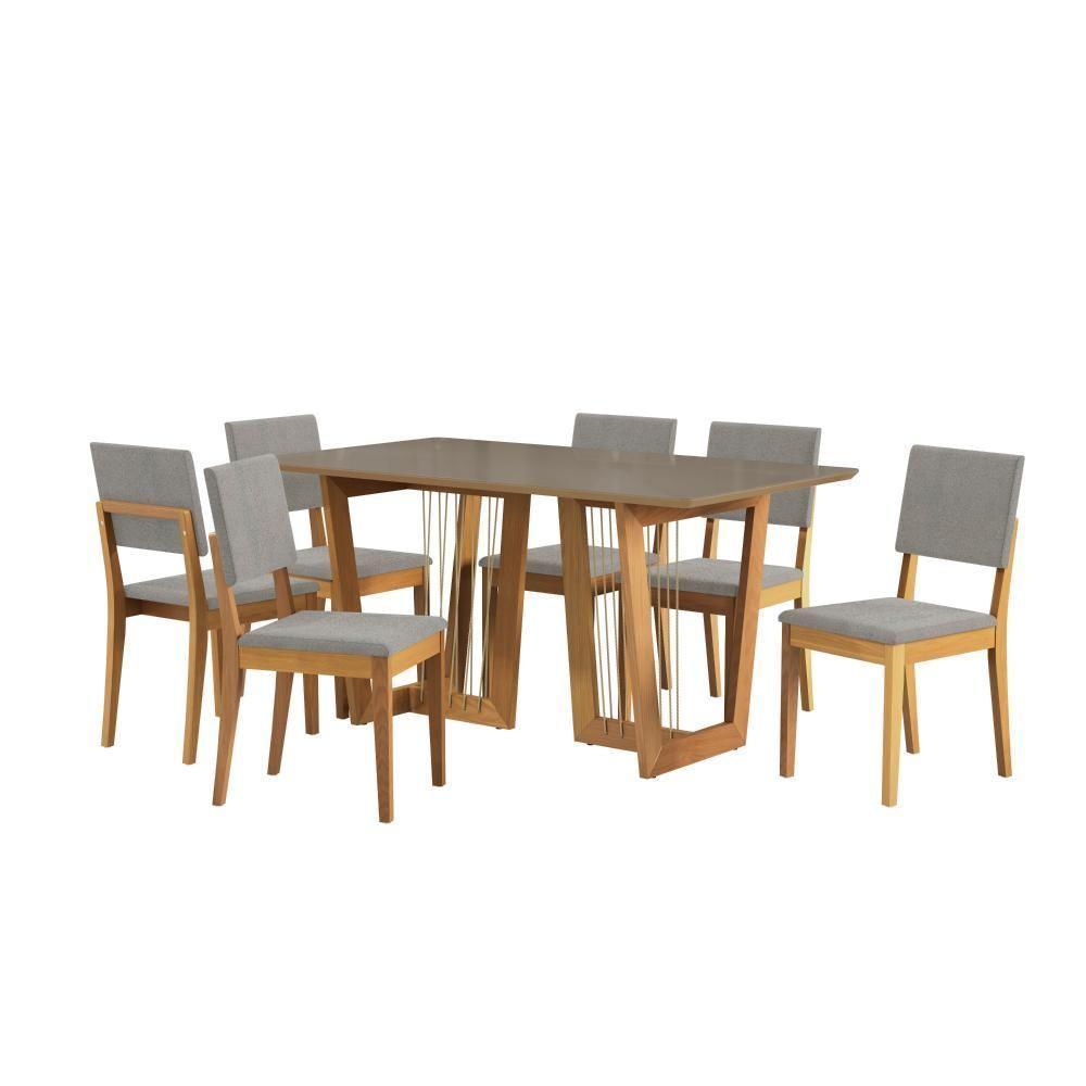 Conjunto Sala De Jantar Dora Em Madeira Maciça 6 Cadeiras Boucle Cinza - 2