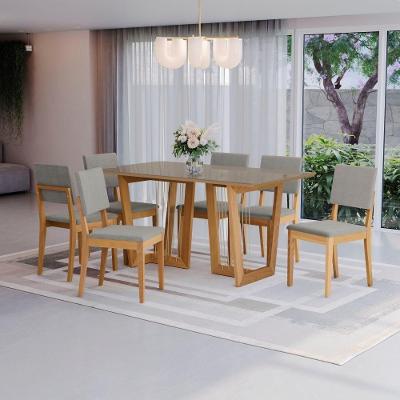 Conjunto Sala De Jantar Dora Em Madeira Maciça 6 Cadeiras Boucle Cinza