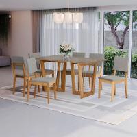 Conjunto Sala De Jantar Dora Em Madeira Maciça 6 Cadeiras Boucle Cinza - 1