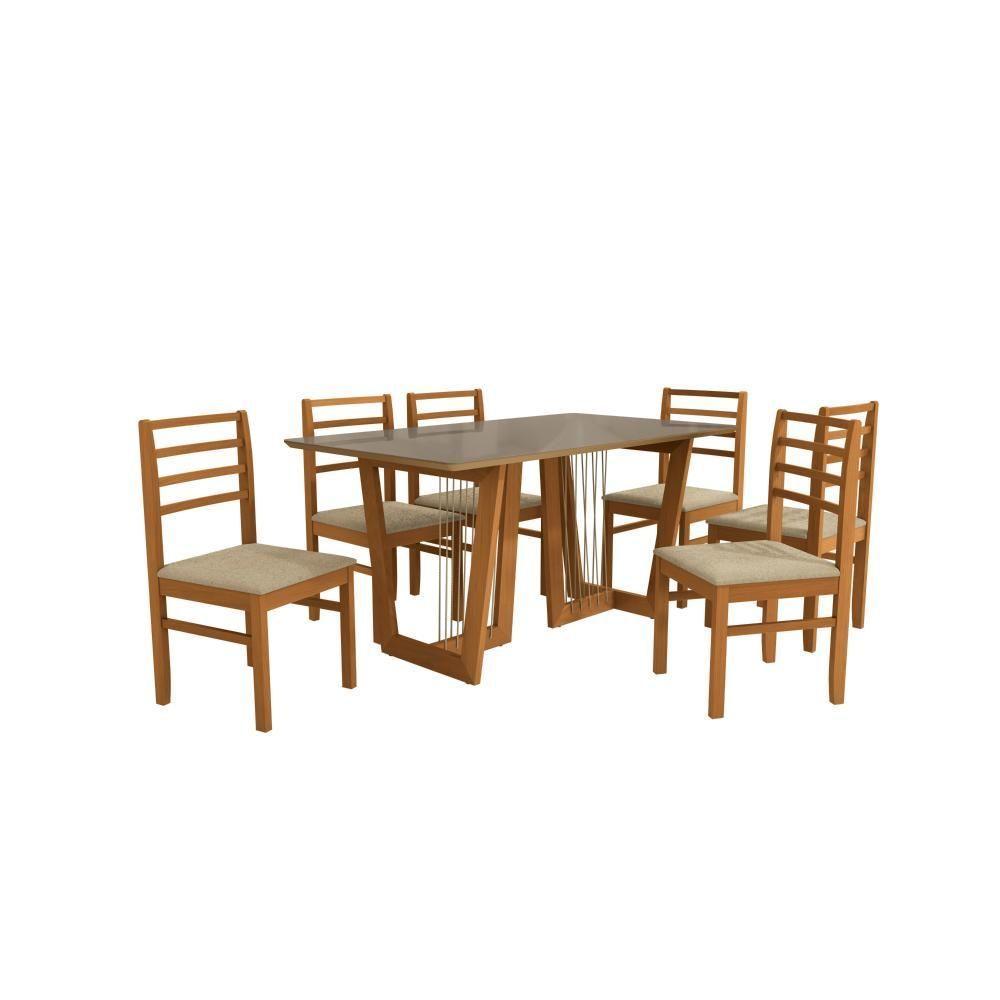 Conjunto Sala De Jantar Elisa Em Madeira Maciça 6 Cadeiras Boucle Bege - 7