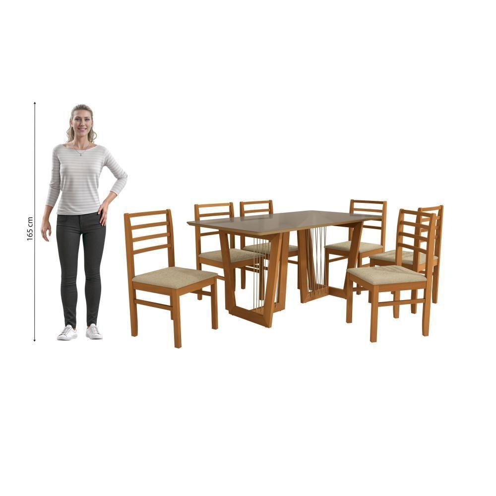 Conjunto Sala De Jantar Elisa Em Madeira Maciça 6 Cadeiras Boucle Bege - 10