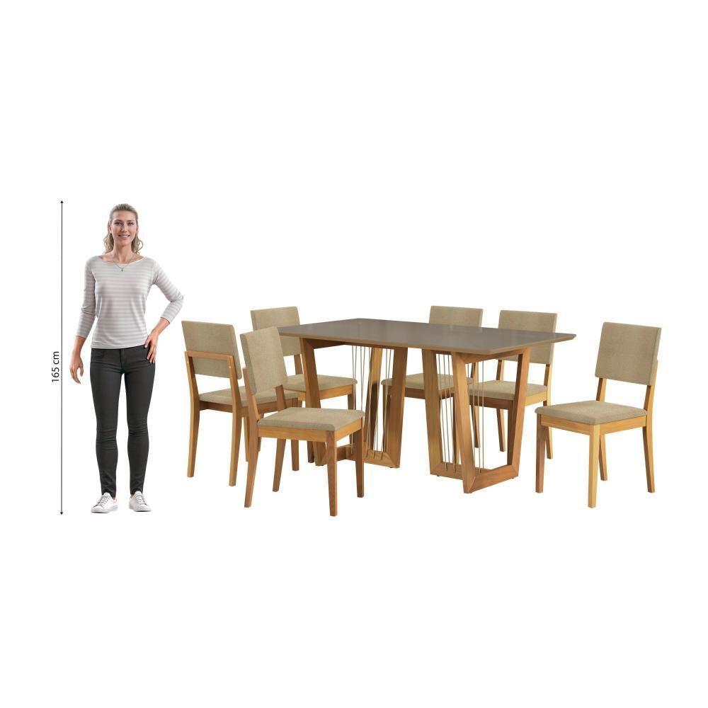 Conjunto Sala De Jantar Dora Em Madeira Maciça 6 Cadeiras Boucle Bege - 4