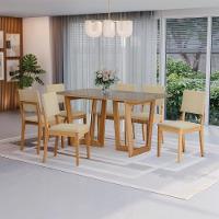 Conjunto Sala De Jantar Dora Em Madeira Maciça 6 Cadeiras Boucle Bege - 1