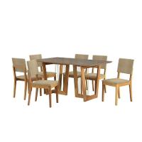 Conjunto Sala De Jantar Dora Em Madeira Maciça 6 Cadeiras Boucle Bege - 2