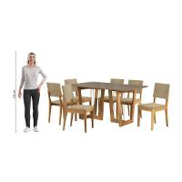 Conjunto Sala De Jantar Dora Em Madeira Maciça 6 Cadeiras Boucle Bege