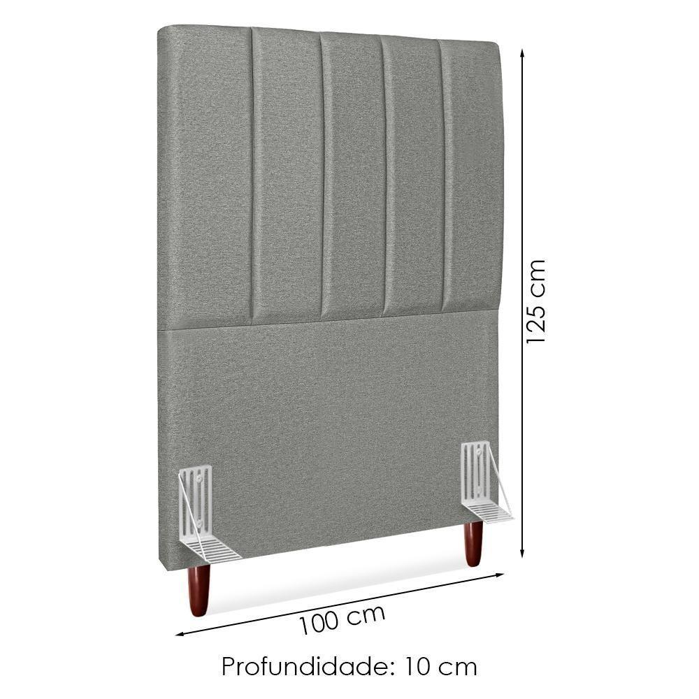 Cabeceira Solteiro 100 Cm Com Frame Carla Linho Cinza Escuro Artte Cinza Escuro - 3