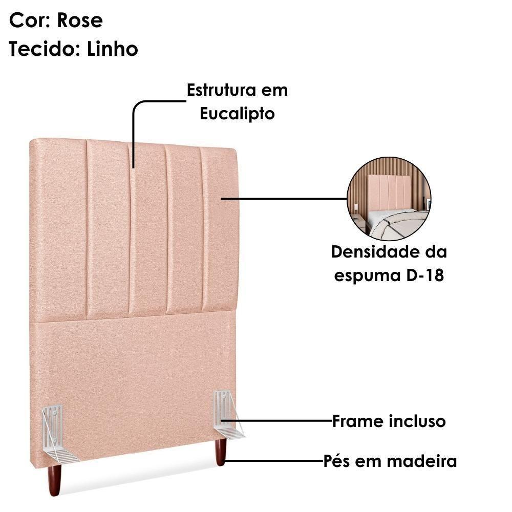 Cabeceira Solteiro 90 Cm Com Frame Carla Linho Rose Artte Rose - 4