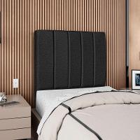 Cabeceira Solteiro 90 Cm Com Frame Carla Linho Preto Artte Preto - 2