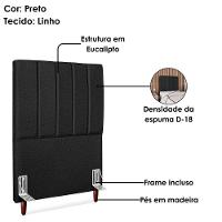 Cabeceira Solteiro 90 Cm Com Frame Carla Linho Preto Artte Preto