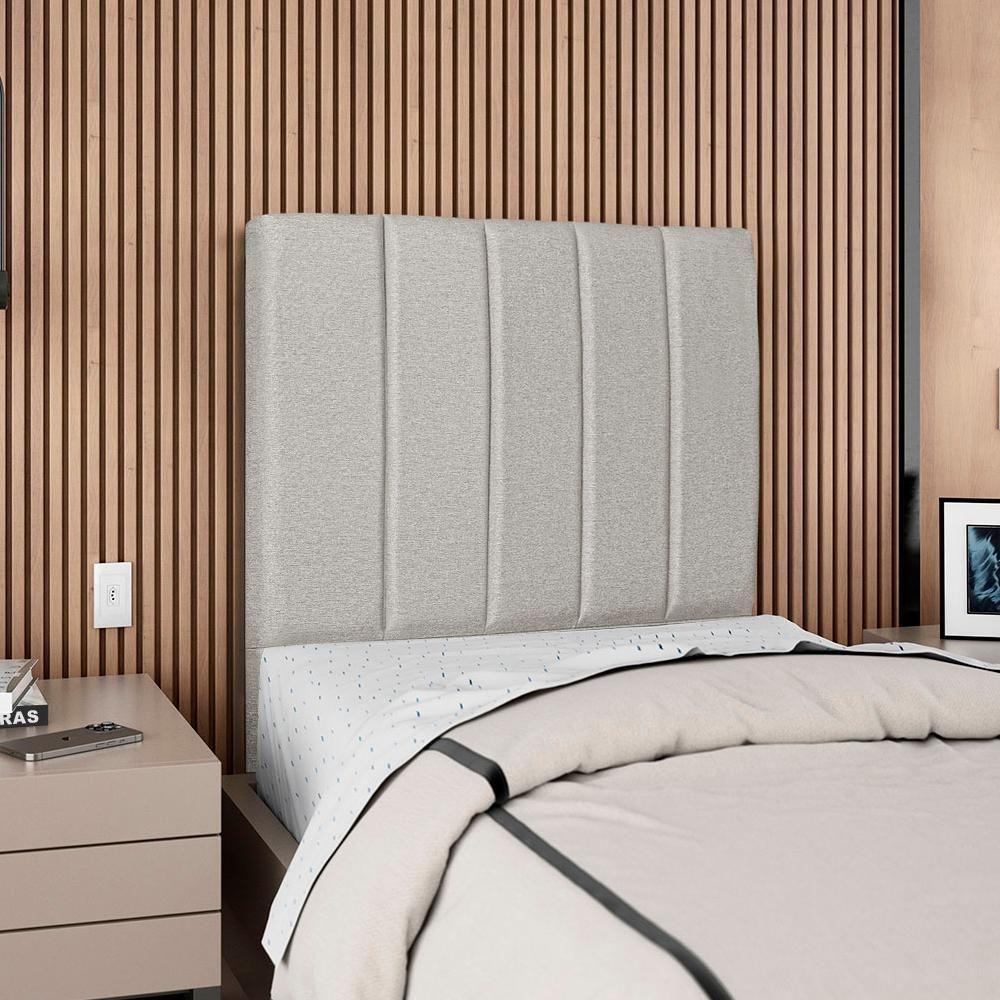 Cabeceira Solteiro 90 Cm Com Frame Carla Linho Cinza Artte Cinza - 2