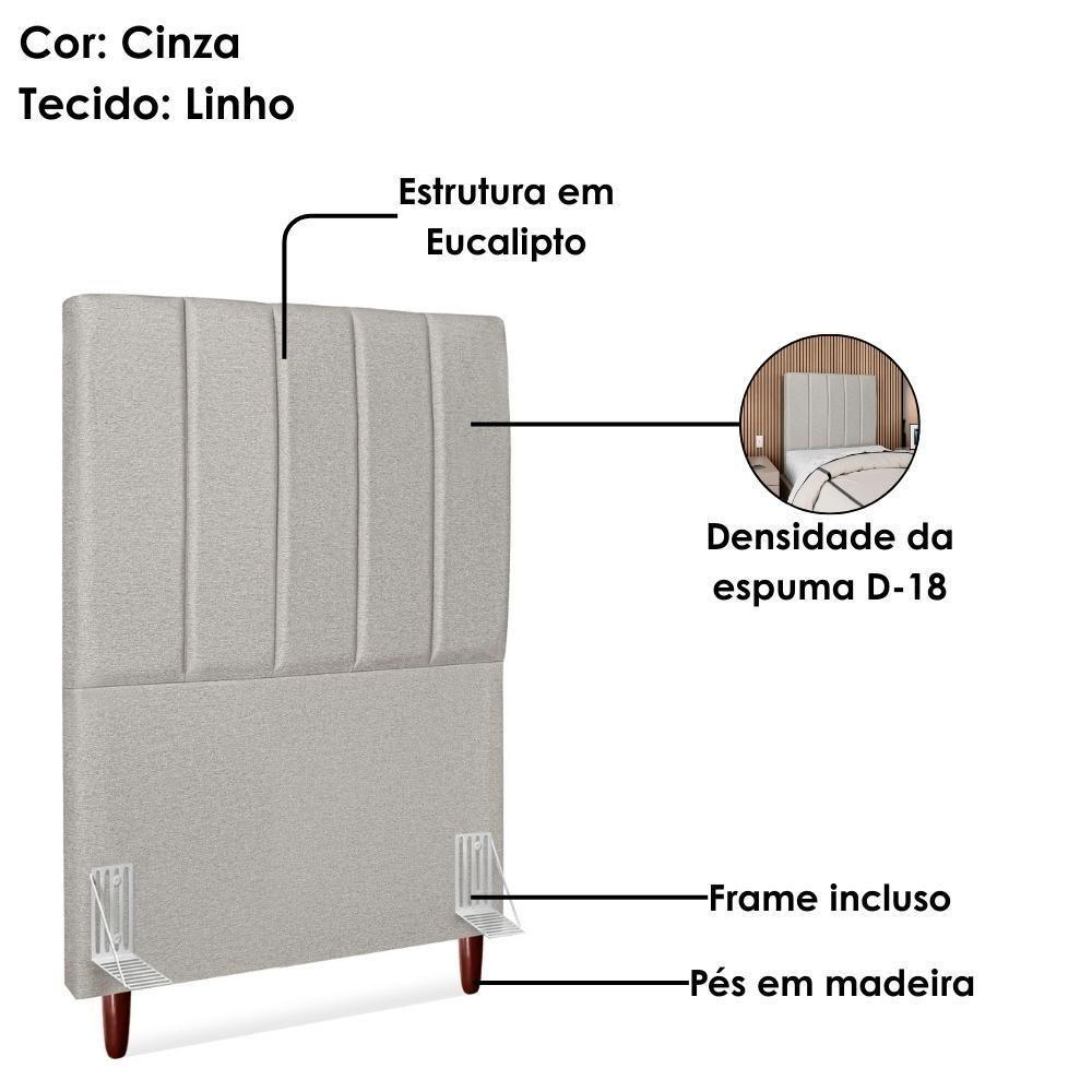Cabeceira Solteiro 90 Cm Com Frame Carla Linho Cinza Artte Cinza - 4