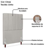 Cabeceira Solteiro 90 Cm Com Frame Carla Linho Cinza Artte Cinza