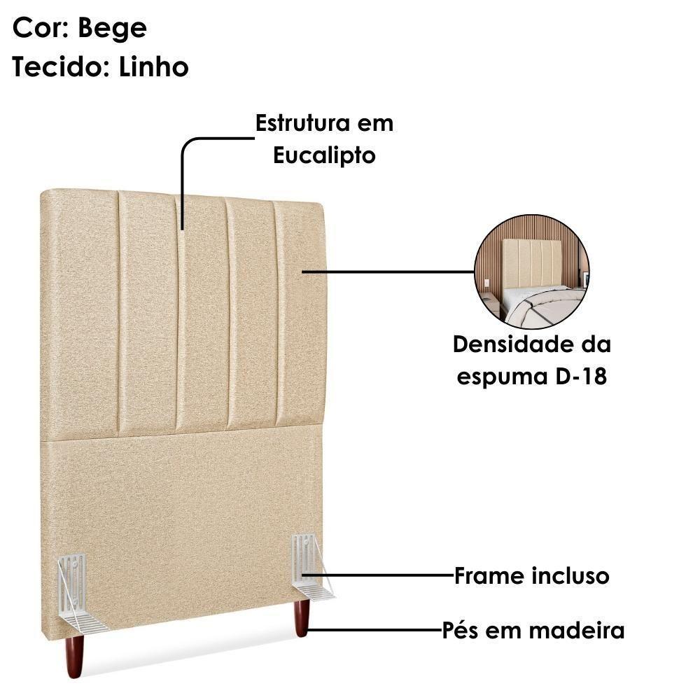 Cabeceira Solteiro 90 Cm Com Frame Carla Linho Bege Artte Bege - 4