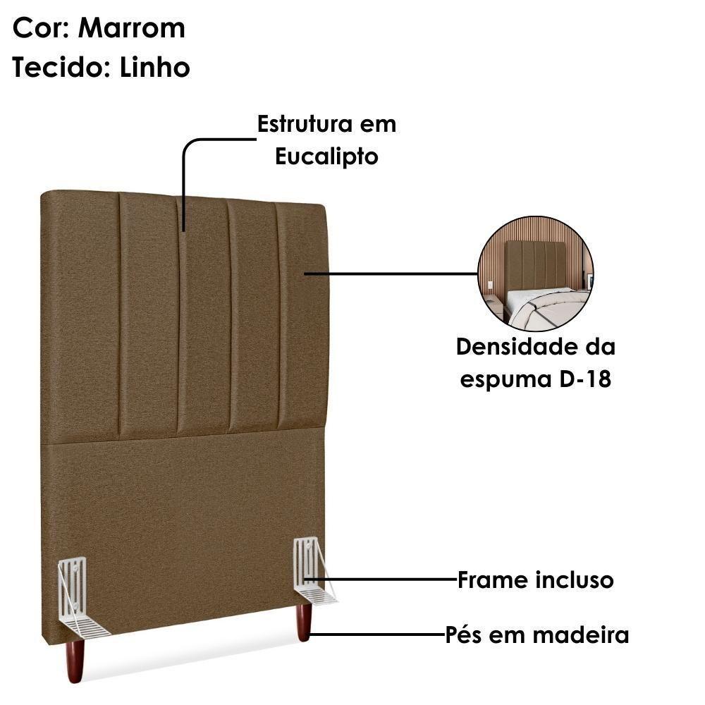 Cabeceira Solteiro 90 Cm Com Frame Carla Linho Marrom Artte Marrom - 2